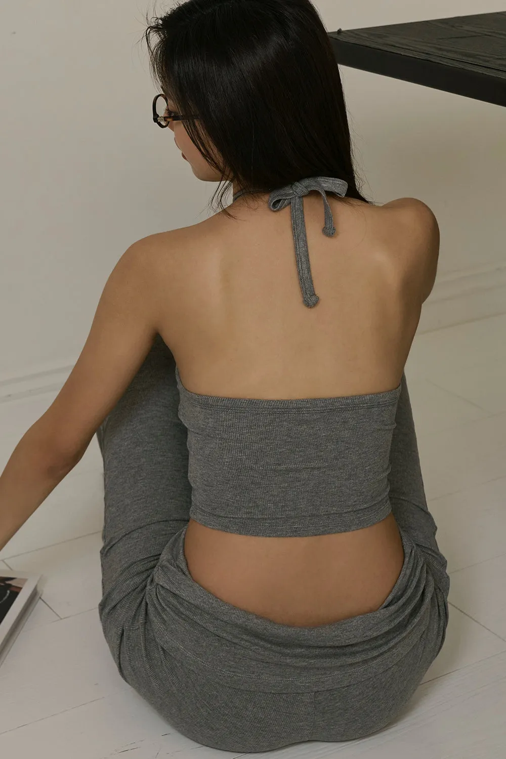 一見鍾情羅紋繞頸綁帶 BraTop<br>Elegant Rib Knit Halter Bra Top