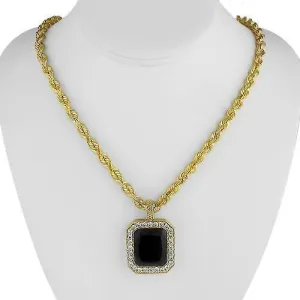 14 K Solid Yellow Gold Diamond Black Onyx Pendant sides iced out