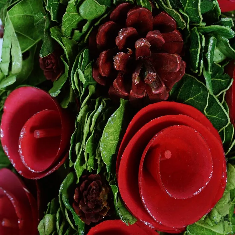 15.75" Red and Green Contemporary Flower Christmas Tree Decoration