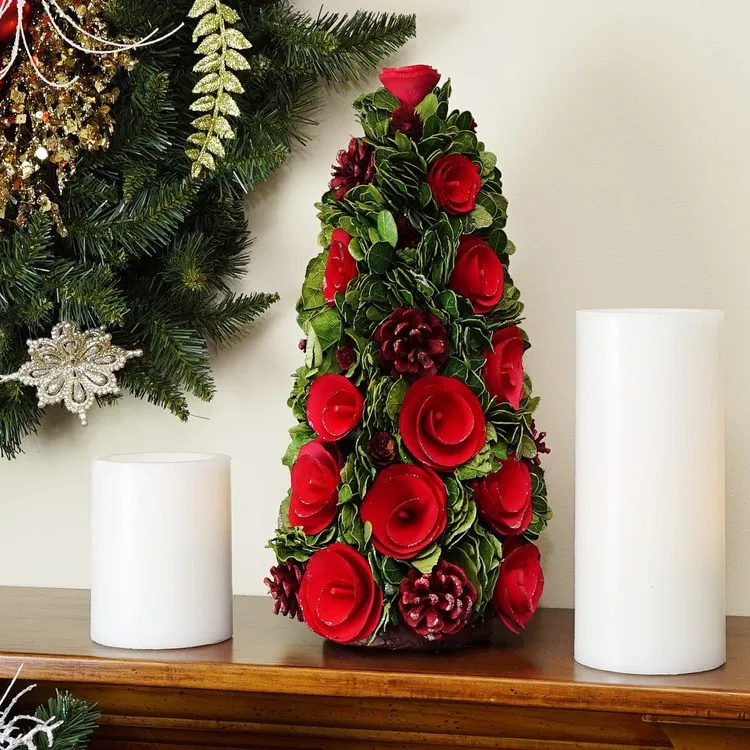 15.75" Red and Green Contemporary Flower Christmas Tree Decoration