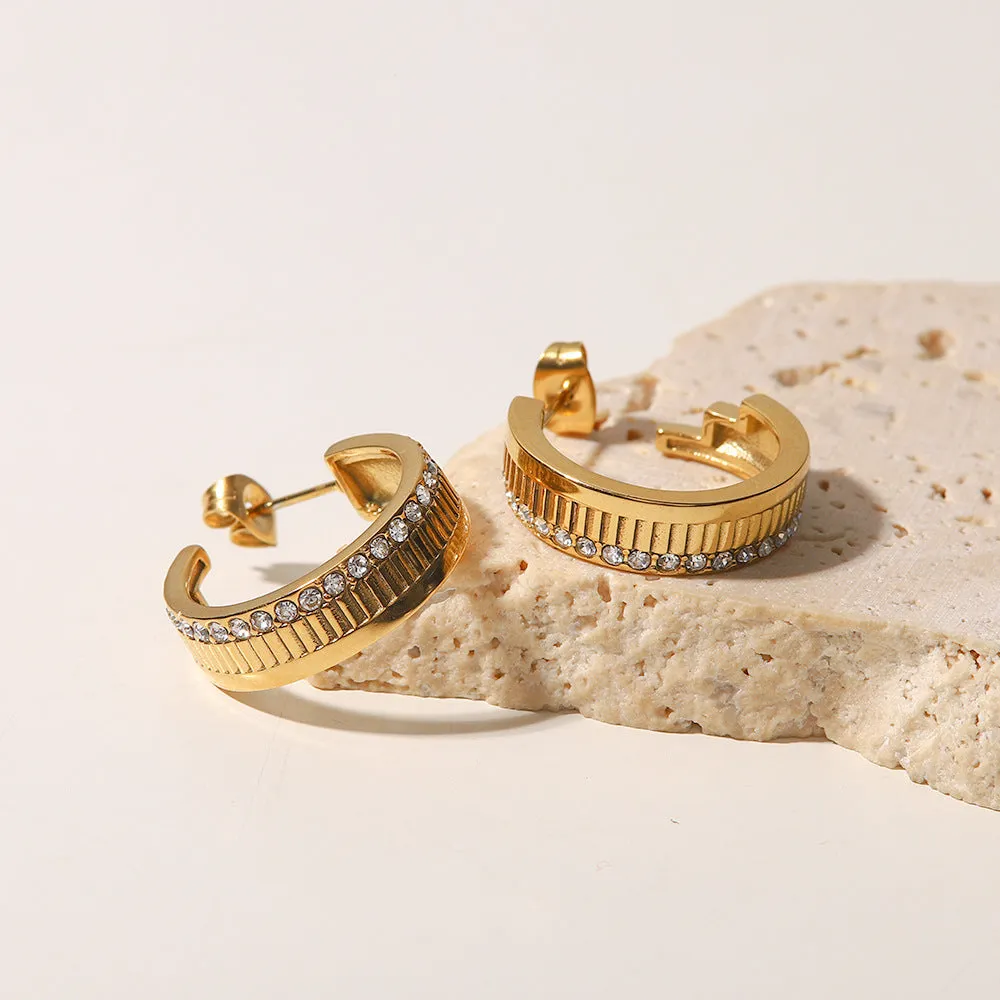 18K Gold Plated White Diamond Open Stripe Earrings