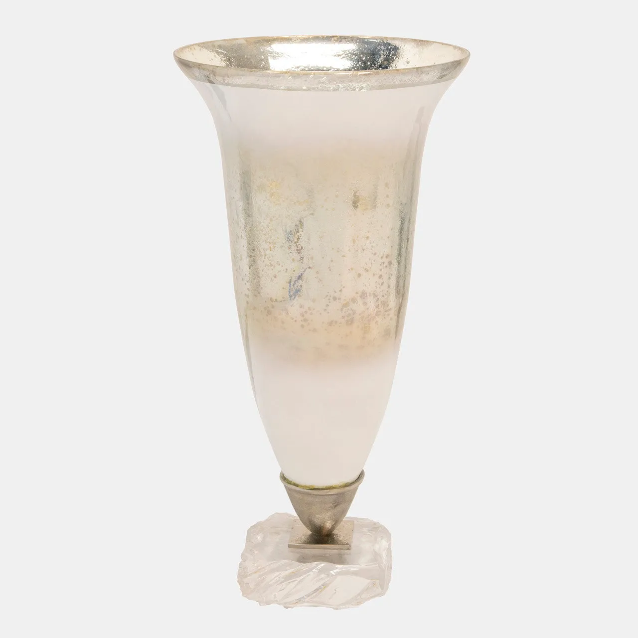 18"h Glass Vase W/ Acrylic Base, Silver