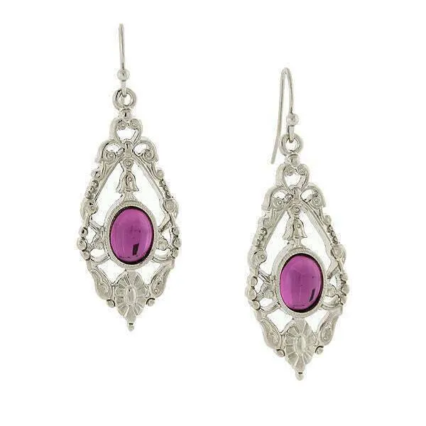 1928 Jewelry Ornate Floral Inspired Oval Stone Drop Earrings