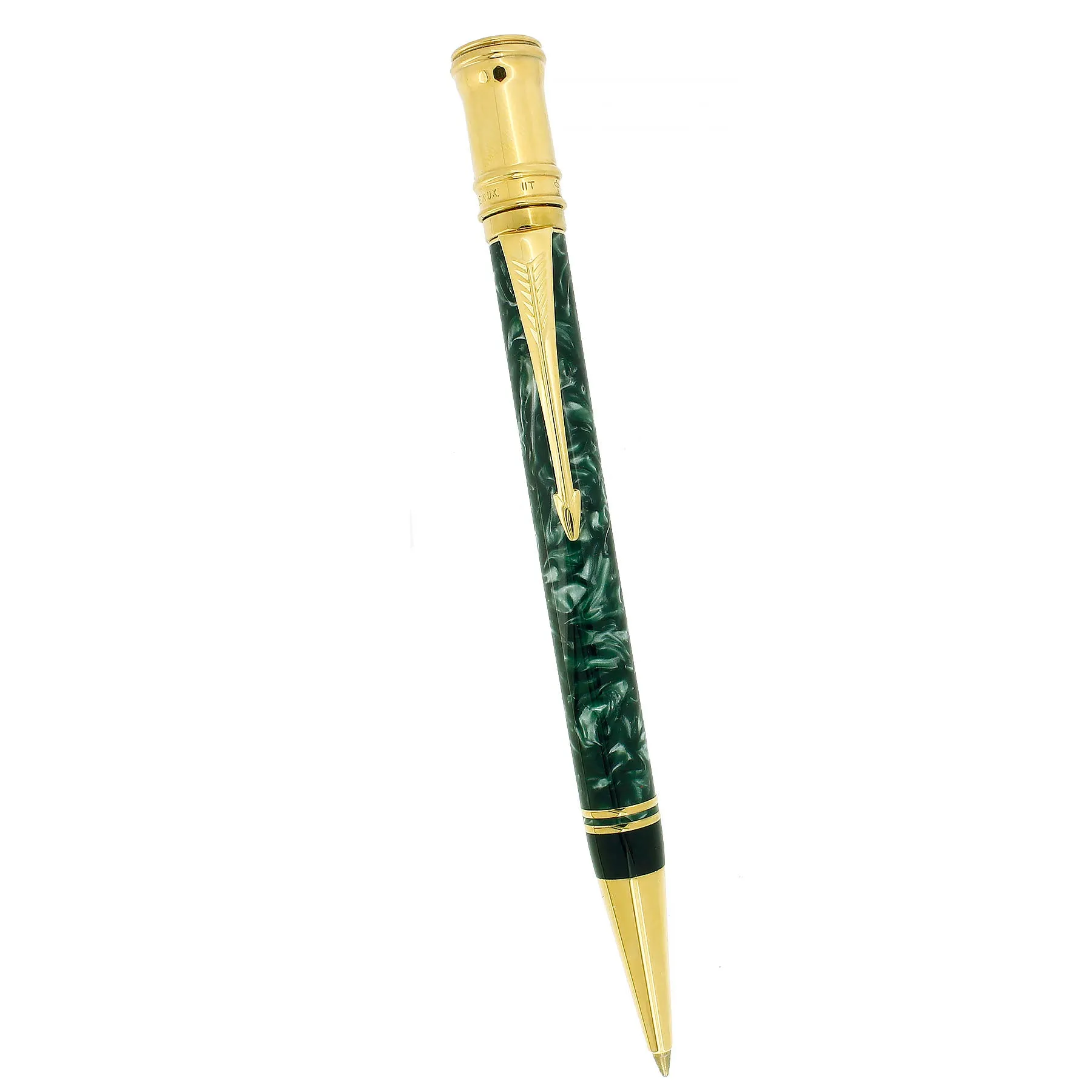1995 PARKER DUOFOLD EMERALD MARBLED BALLPOINT PEN MINT IN BOX MADE IN UK