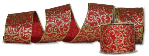 2 Pack of 30' Red Ribbon with Gold Glitter Designs and Enhancements