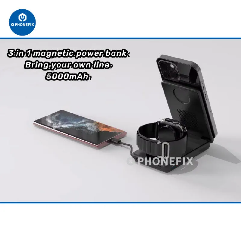 3 In 1 Magnetic Wireless Fast Charger Station Portable Power Bank