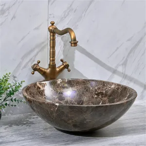 420x420x140mm Above Counter Basin Round Marble Surface Bathroom Stone Antique Vintage Wash Basin
