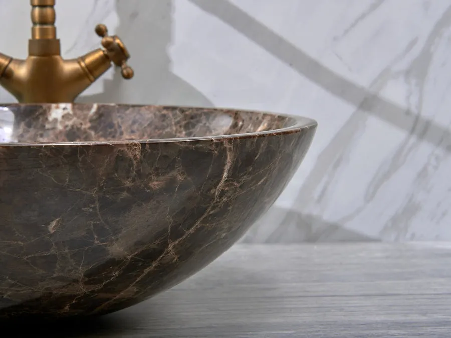 420x420x140mm Above Counter Basin Round Marble Surface Bathroom Stone Antique Vintage Wash Basin