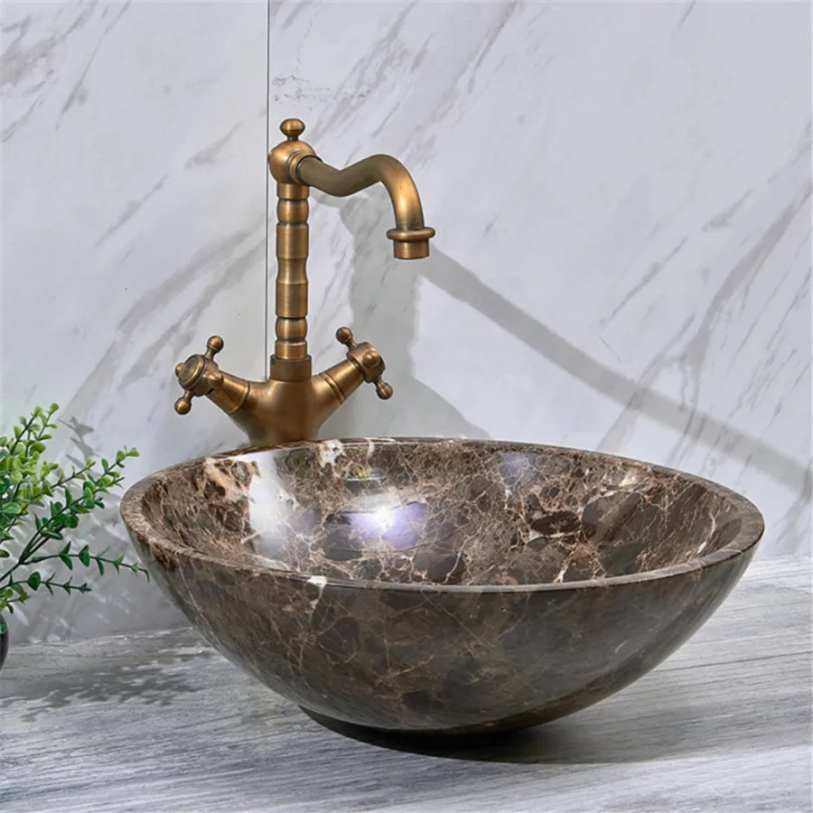 420x420x140mm Above Counter Basin Round Marble Surface Bathroom Stone Antique Vintage Wash Basin