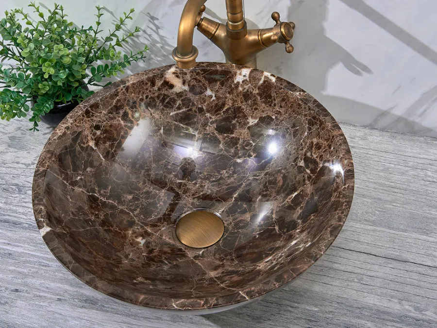 420x420x140mm Above Counter Basin Round Marble Surface Bathroom Stone Antique Vintage Wash Basin