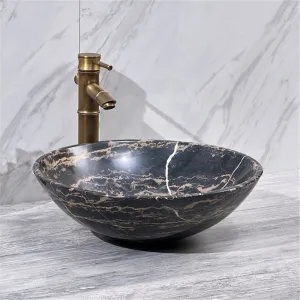420x420x140mm Antique Above Counter Basin Marble Surface Bathroom Round Stone Wash Basin