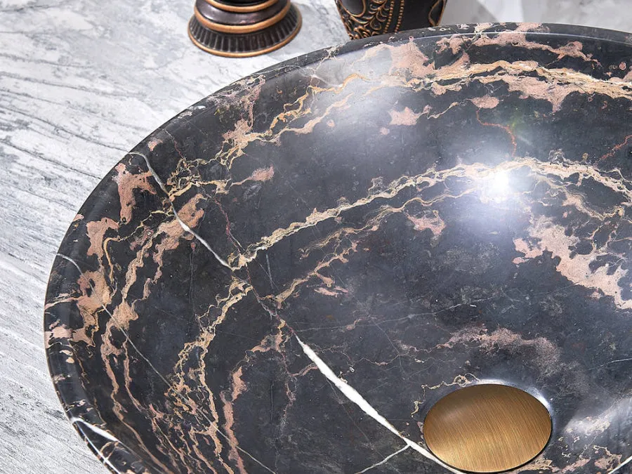 420x420x140mm Antique Above Counter Basin Marble Surface Bathroom Round Stone Wash Basin