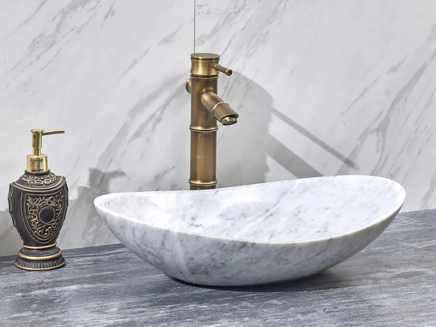 480x330x120mm Above Counter Stone Basin Oval Marble Surface Antique Vintage Bathroom Wash Basin