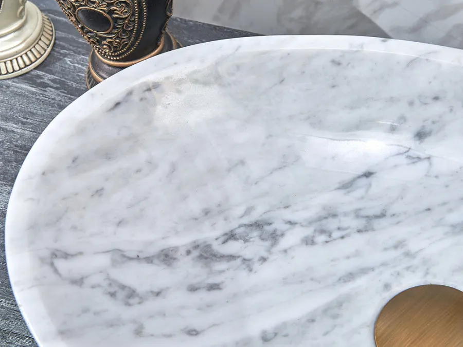 480x330x120mm Above Counter Stone Basin Oval Marble Surface Antique Vintage Bathroom Wash Basin