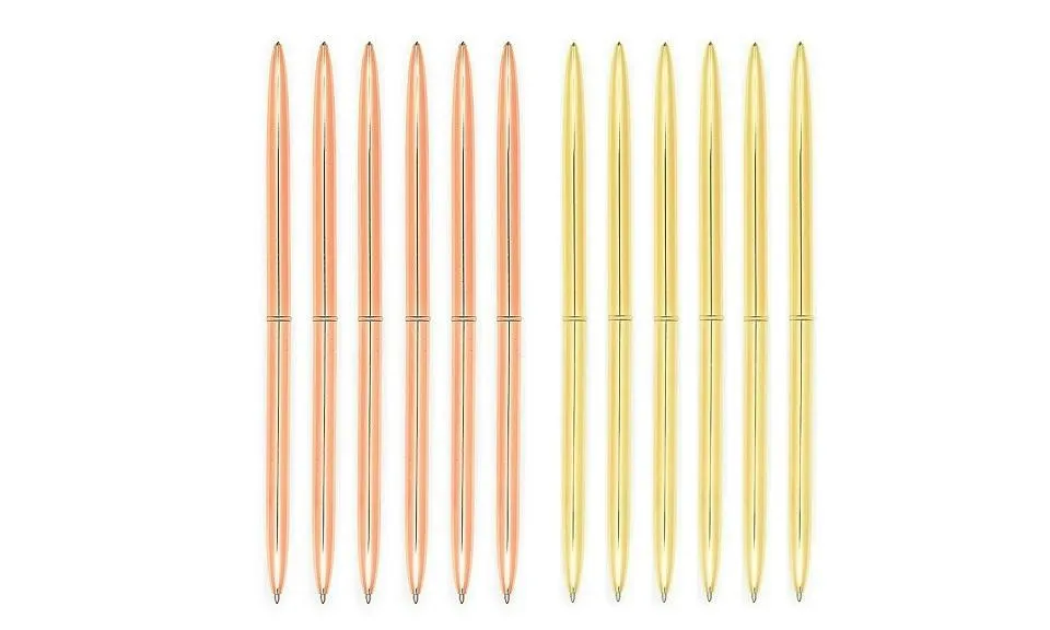 6 6 Pieces Slim Metal Gold and Rose Gold Ballpoint Pens