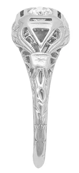 Adaline Edwardian Filigree Dome Antique Solitaire Diamond Engagement Ring in 18 Karat White Gold