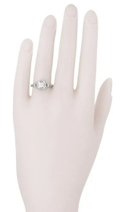 Adaline Edwardian Filigree Dome Antique Solitaire Diamond Engagement Ring in 18 Karat White Gold