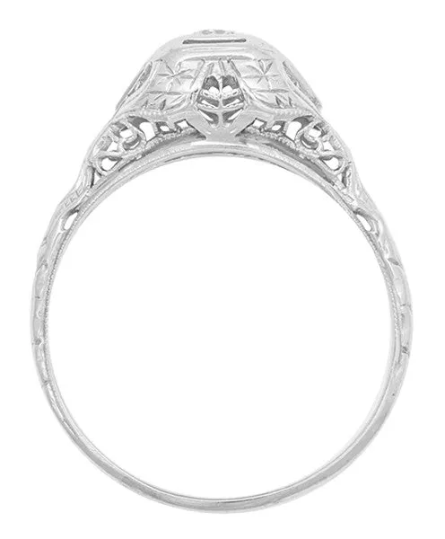 Adaline Edwardian Filigree Dome Antique Solitaire Diamond Engagement Ring in 18 Karat White Gold