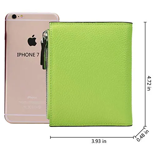 AINIMOER Women's RFID Blocking Leather Small Compact Bi-fold Zipper Pocket Wallet Card Case Purse (Lichee Light Green)