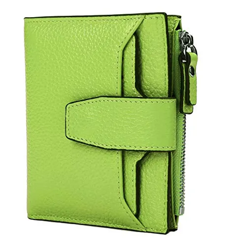 AINIMOER Women's RFID Blocking Leather Small Compact Bi-fold Zipper Pocket Wallet Card Case Purse (Lichee Light Green)