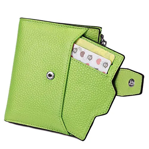 AINIMOER Women's RFID Blocking Leather Small Compact Bi-fold Zipper Pocket Wallet Card Case Purse (Lichee Light Green)