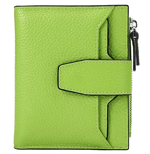 AINIMOER Women's RFID Blocking Leather Small Compact Bi-fold Zipper Pocket Wallet Card Case Purse (Lichee Light Green)