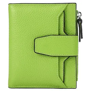 AINIMOER Women's RFID Blocking Leather Small Compact Bi-fold Zipper Pocket Wallet Card Case Purse (Lichee Light Green)