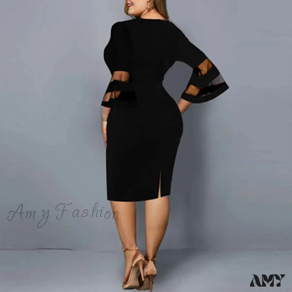 Amy Fashion - Elegant Mesh Bodycon Floral Print Party Dress