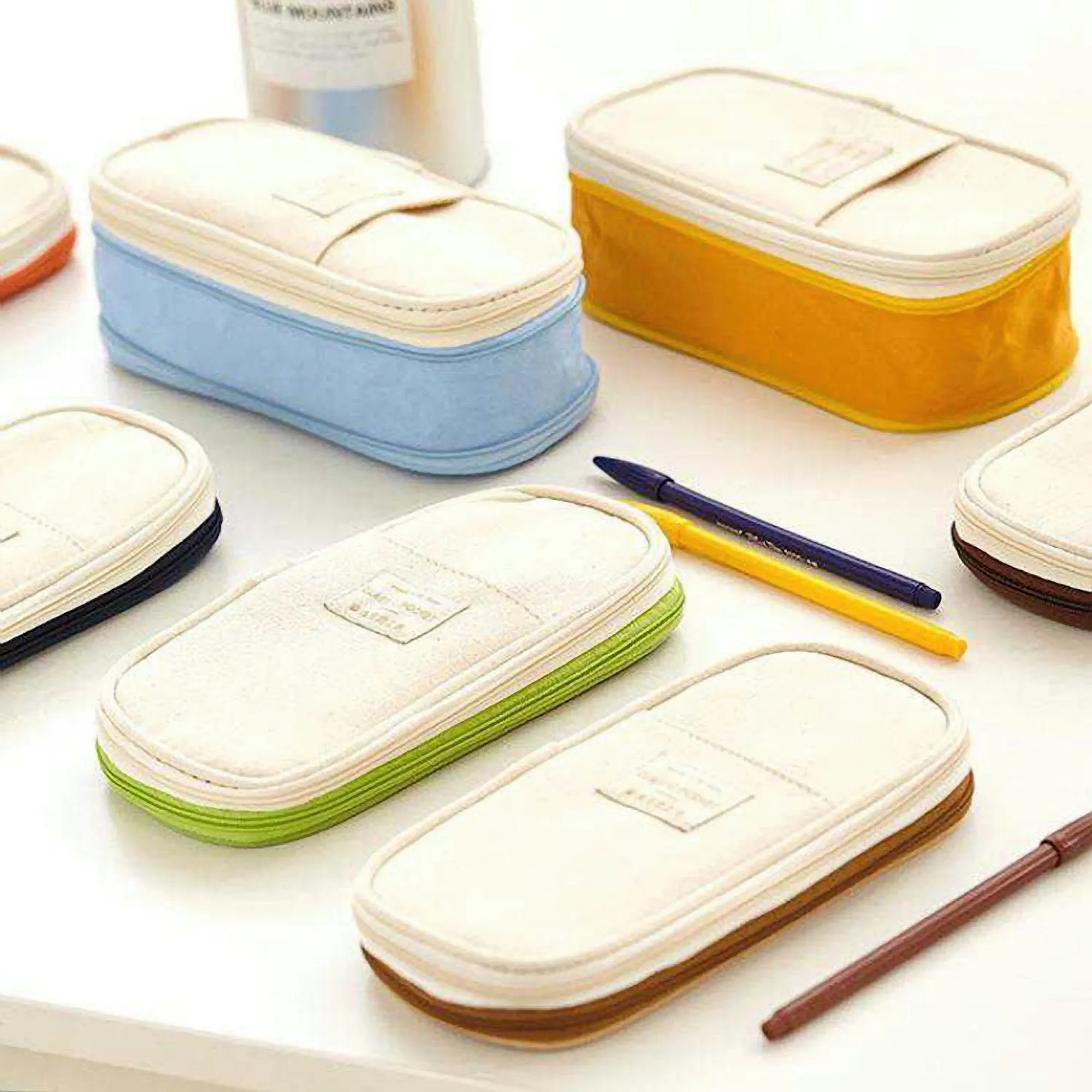 ANGOO KHAKI Expandable Canvas Pen Case Pencil Case Expandable Case Storage Case
