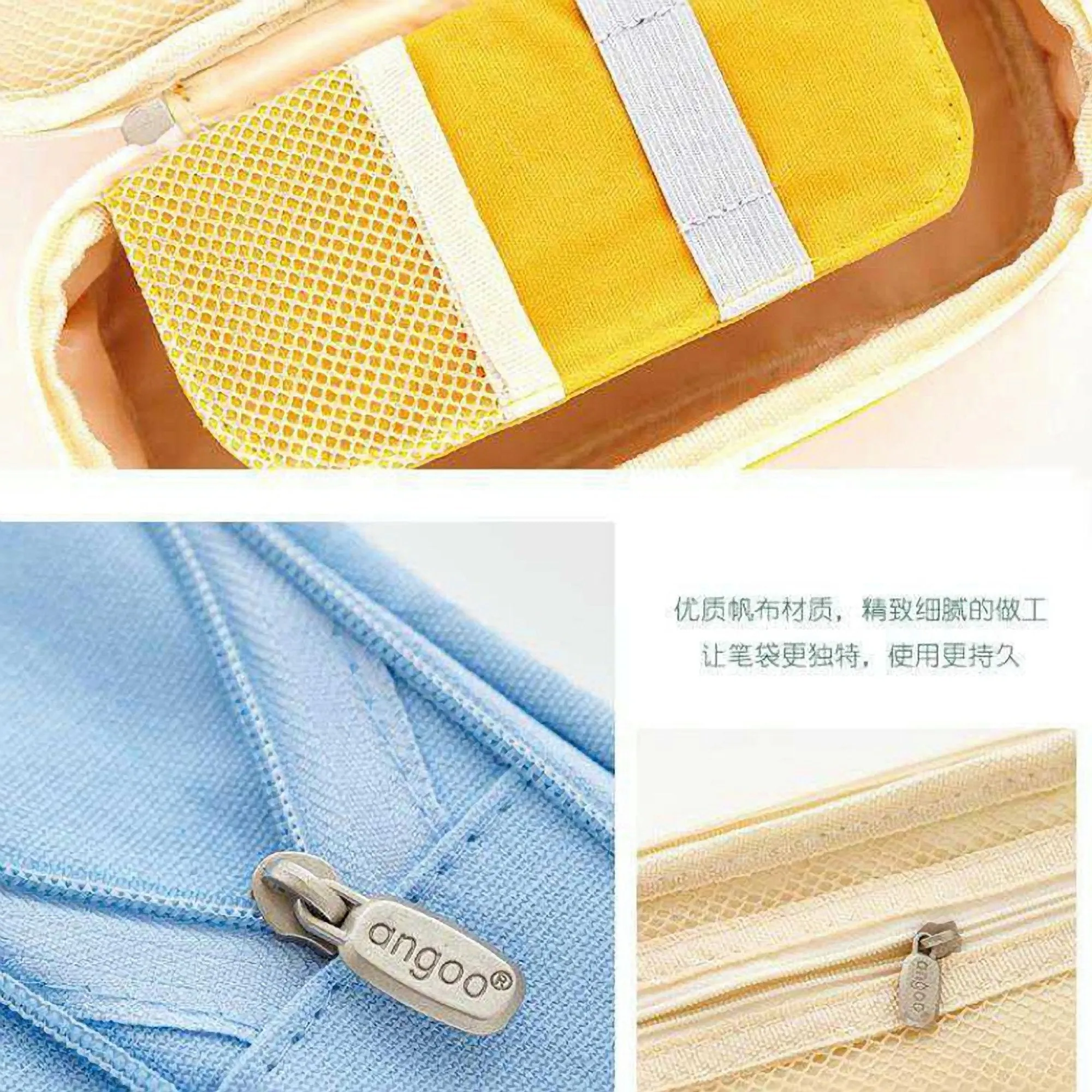ANGOO LIGHT BLUE Expandable Canvas Pen Case Pencil Case Expandable Case Storage Case