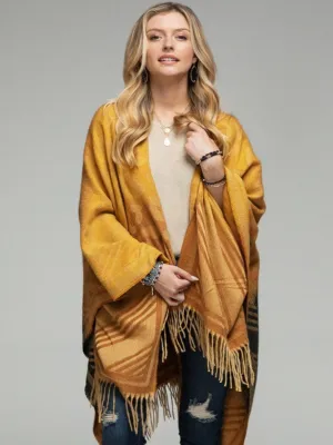 Animal Print with Tassels Ruana - Tuscan Brown