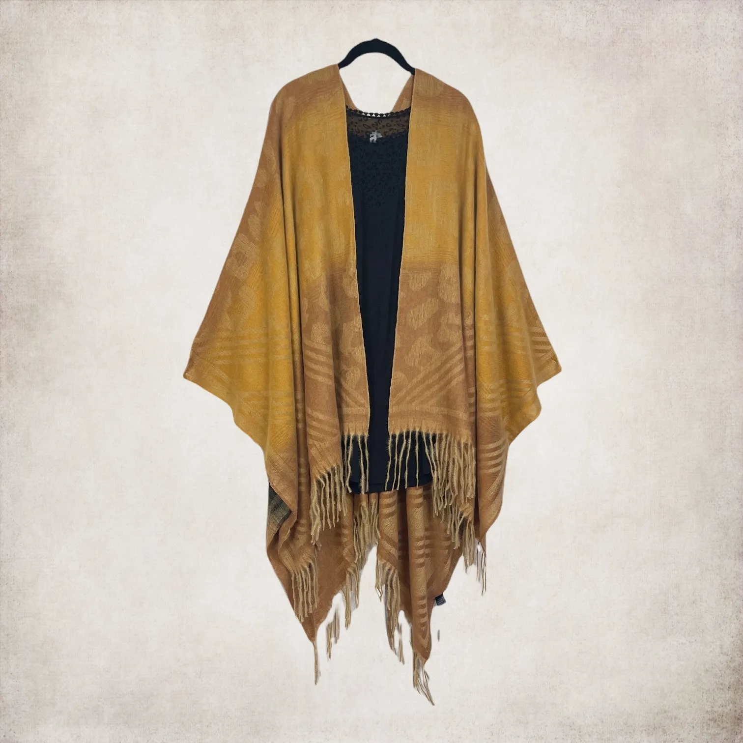 Animal Print with Tassels Ruana - Tuscan Brown