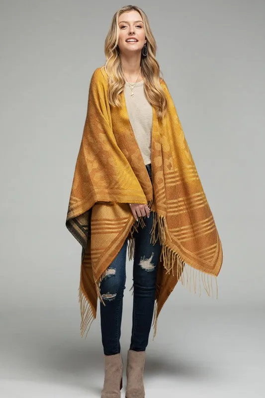 Animal Print with Tassels Ruana - Tuscan Brown