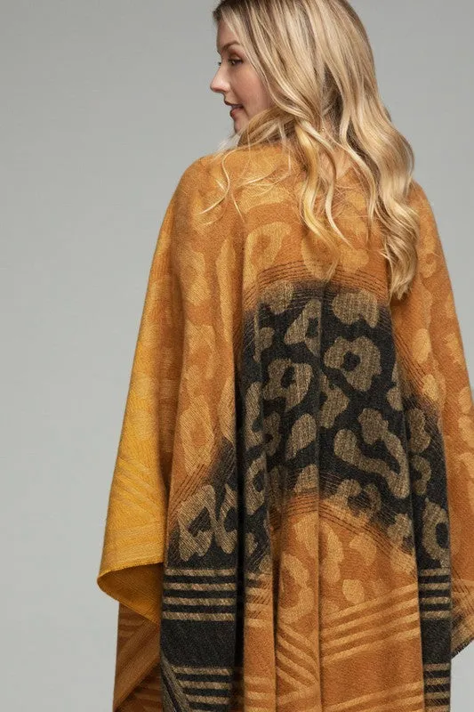 Animal Print with Tassels Ruana - Tuscan Brown