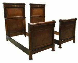 Antique Beds, French Empire Two, Pair, French Style Mahogany Beds, Early 1900s