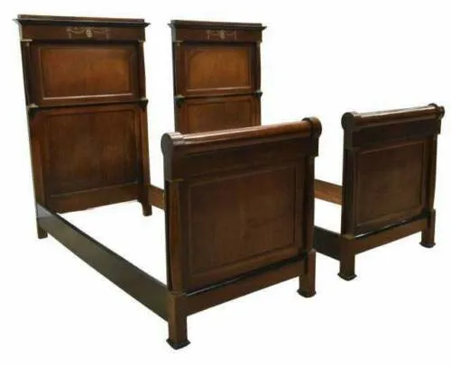 Antique Beds, French Empire Two, Pair, French Style Mahogany Beds, Early 1900s