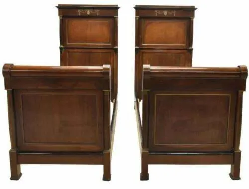 Antique Beds, French Empire Two, Pair, French Style Mahogany Beds, Early 1900s