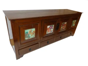 Antique Chinese Cabinet Sideboard Porcelain Inlay