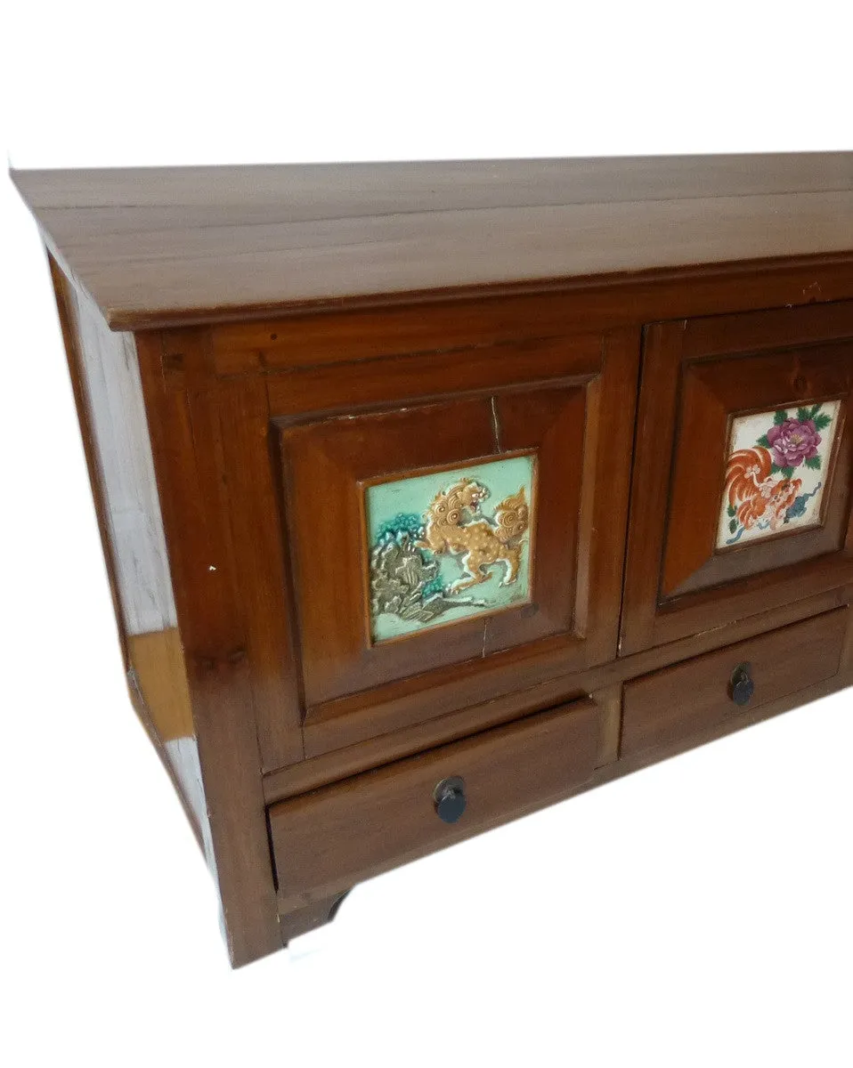 Antique Chinese Cabinet Sideboard Porcelain Inlay