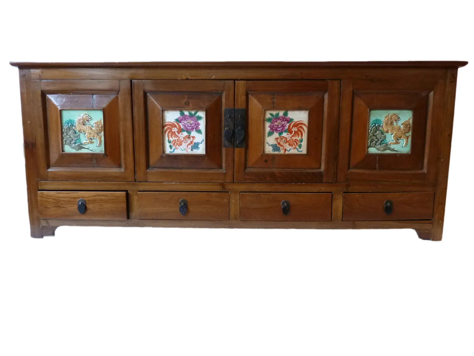 Antique Chinese Cabinet Sideboard Porcelain Inlay