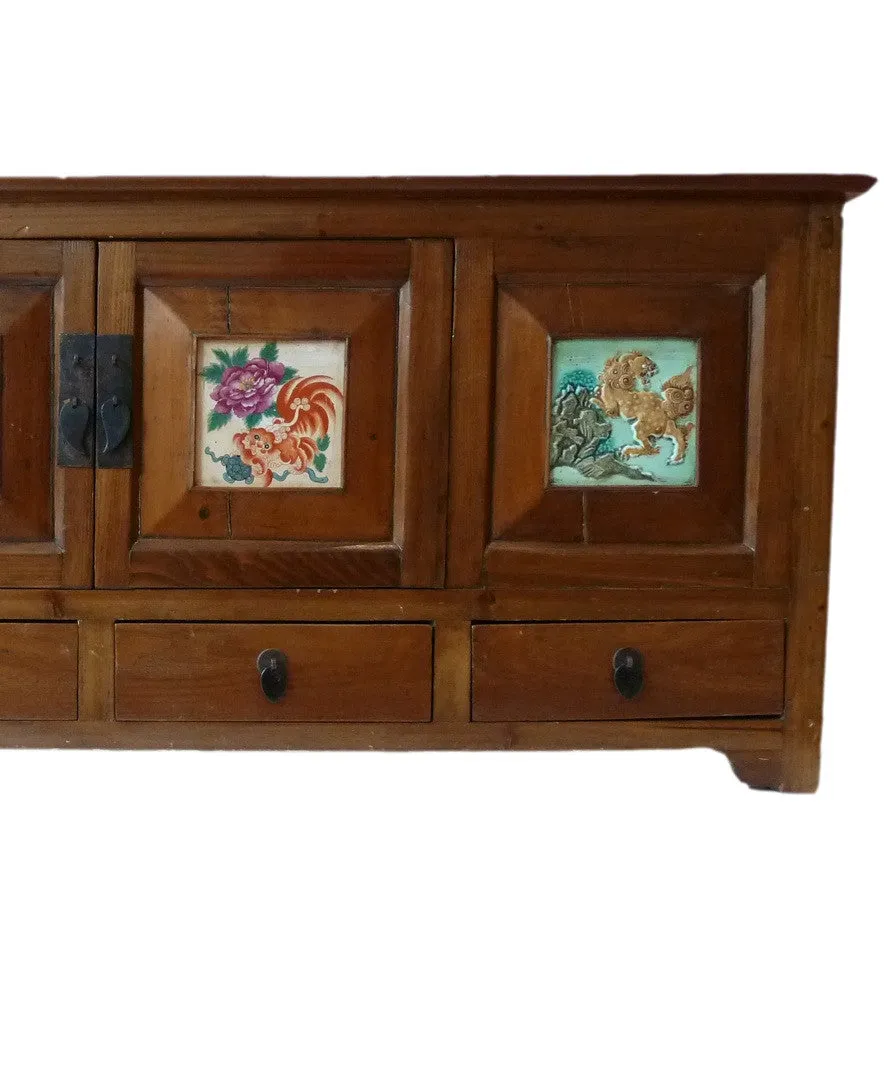 Antique Chinese Cabinet Sideboard Porcelain Inlay
