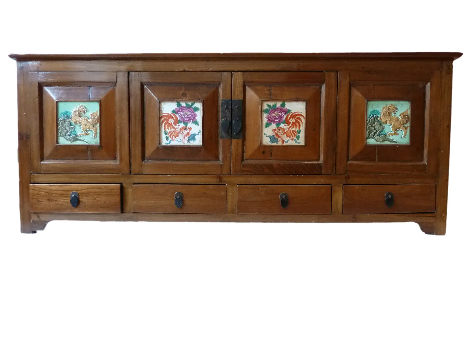 Antique Chinese Cabinet Sideboard Porcelain Inlay