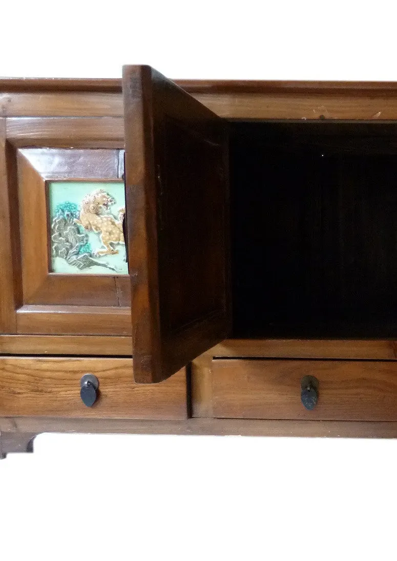 Antique Chinese Cabinet Sideboard Porcelain Inlay