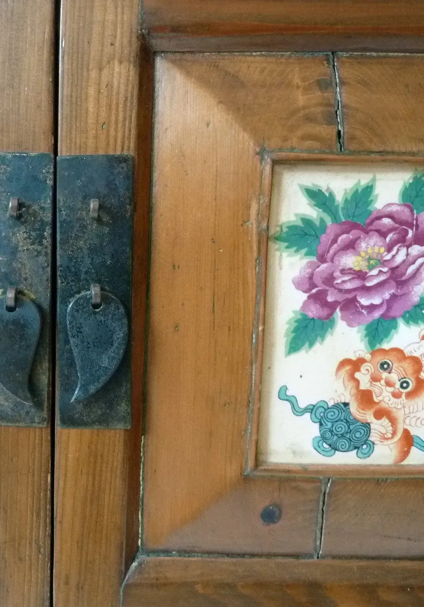 Antique Chinese Cabinet Sideboard Porcelain Inlay