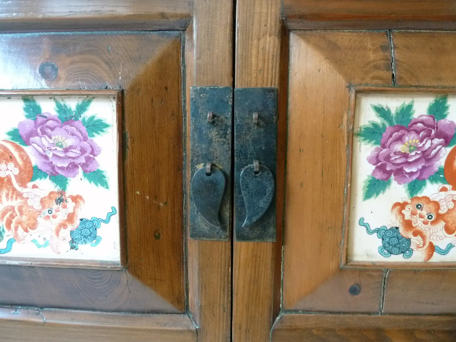Antique Chinese Cabinet Sideboard Porcelain Inlay