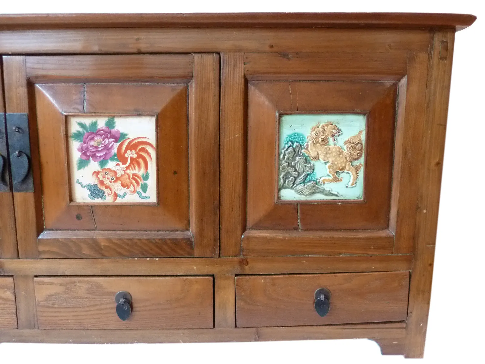 Antique Chinese Cabinet Sideboard Porcelain Inlay