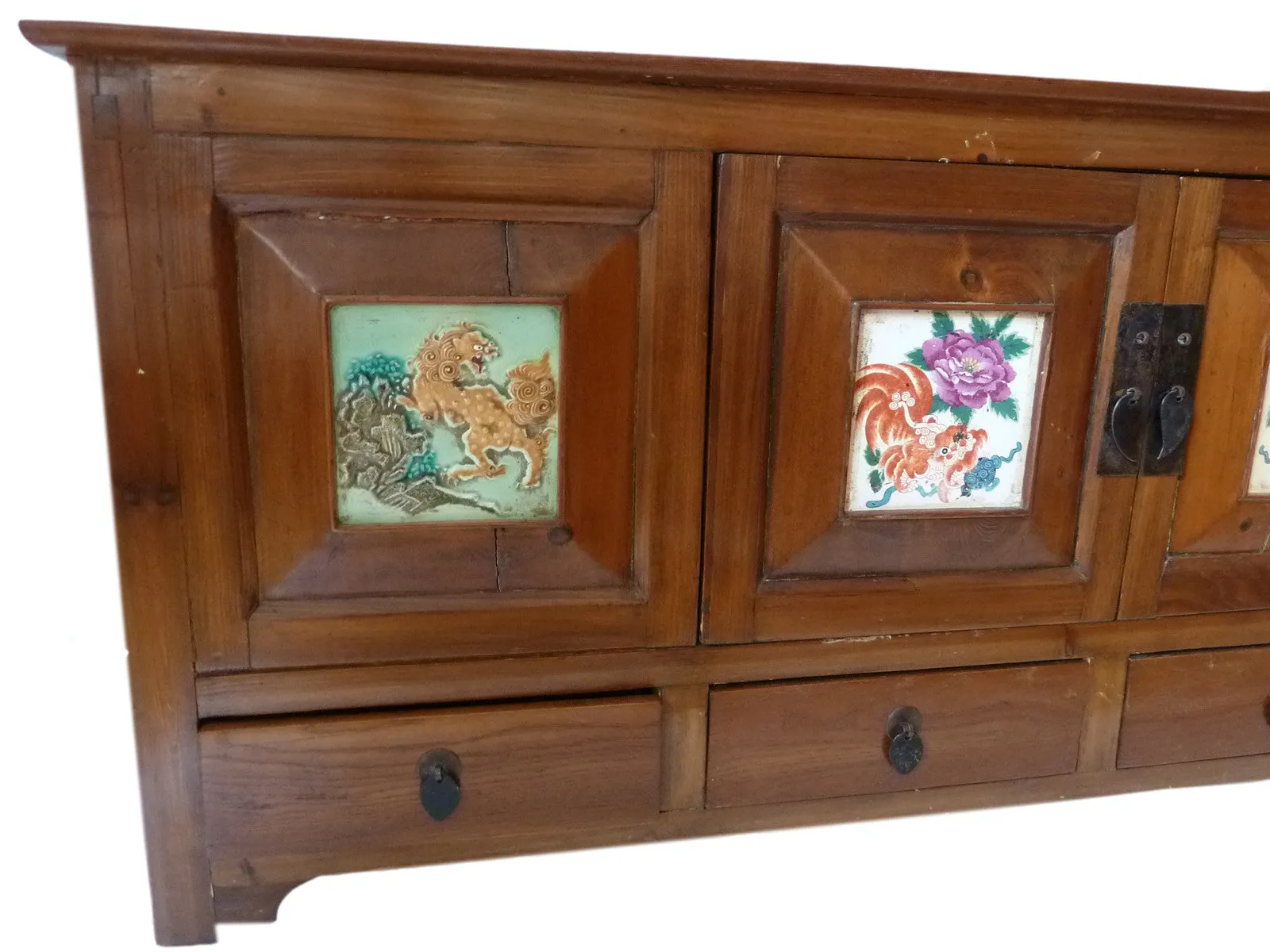 Antique Chinese Cabinet Sideboard Porcelain Inlay
