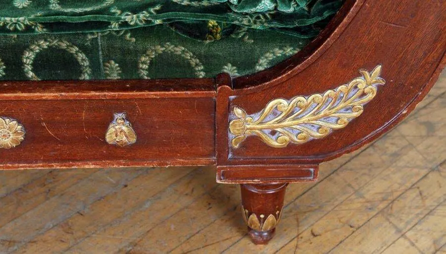 Antique Day Bed, Sleigh Form, Large French, Green, Mahogany Circa 1900, Beauty!