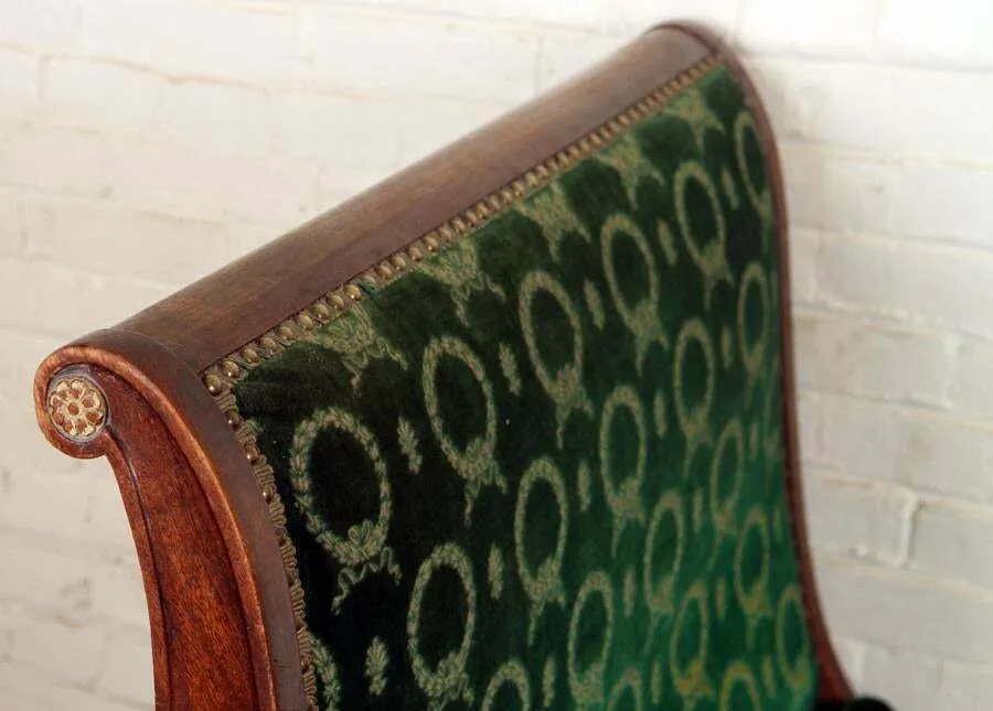 Antique Day Bed, Sleigh Form, Large French, Green, Mahogany Circa 1900, Beauty!