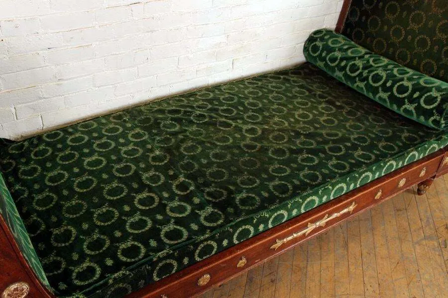 Antique Day Bed, Sleigh Form, Large French, Green, Mahogany Circa 1900, Beauty!